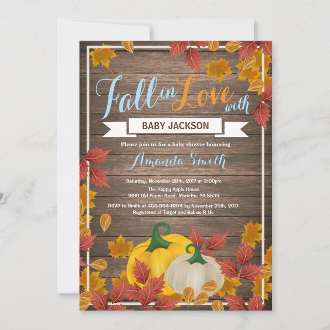 Rustic Fall Pumpkin Boy Baby Shower invitation (Front)