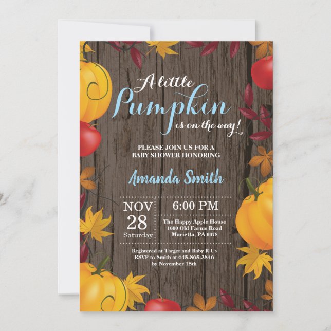 Rustic Fall Pumpkin Boy Baby Shower invitation (Front)