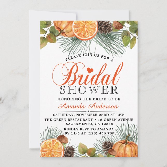 Rustic Fall Pumpkin Bridal Shower Invitation (Front)