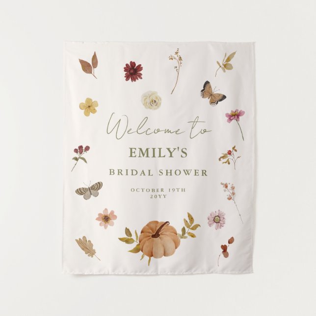 Rustic Fall Pumpkin Bridal Shower Welcome Backdrop Tapestry (Front)