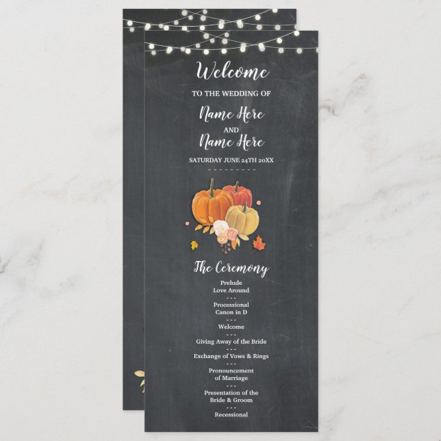 Rustic Fall Pumpkin Chalk Wedding Program Details Invitation (Front/Back)