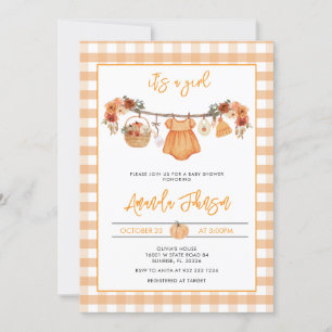 Rustic Fall Pumpkin Clothesline Baby Shower  Invitation