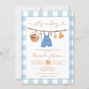 Rustic Fall Pumpkin Clothesline Boy Baby Shower  Invitation