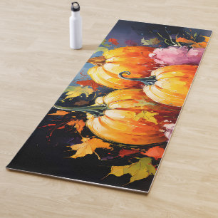 Rustic Fall Pumpkin Colorful Autumn Leaves Yoga Mat