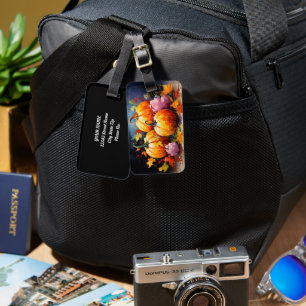 Rustic Fall Pumpkin Colourful Autumn Leaves Luggage Tag