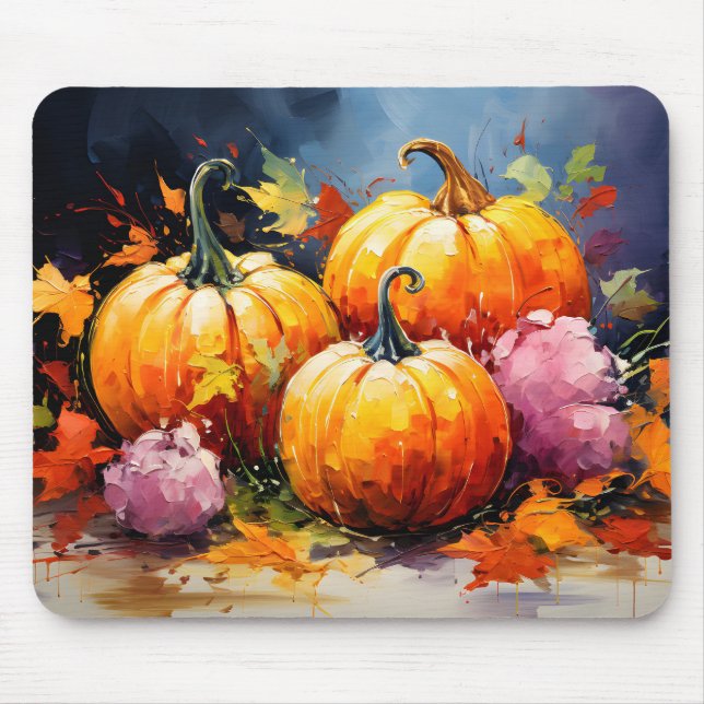 Rustic Fall Pumpkin Colourful Autumn Leaves Mouse Mat (Front)