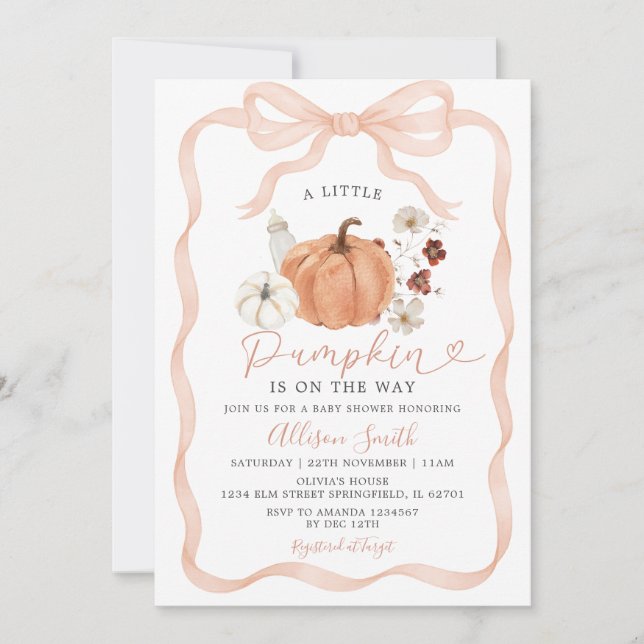 Rustic Fall Pumpkin Coquette Floral Baby Shower Invitation (Front)