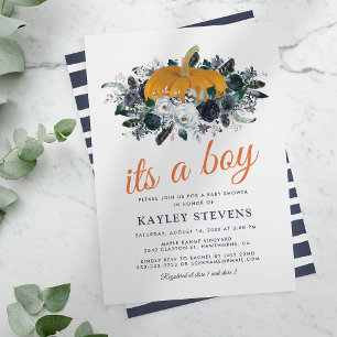 Rustic Fall Pumpkin Floral Boy Baby Shower Invitation