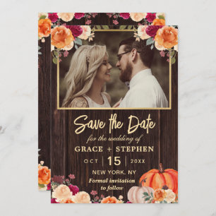 Rustic Fall Pumpkin floral wedding save the date