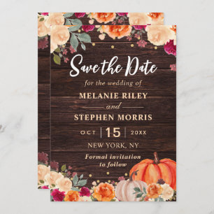Rustic Fall Pumpkin floral wedding save the date
