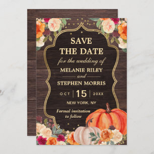Rustic Fall Pumpkin floral wedding save the date