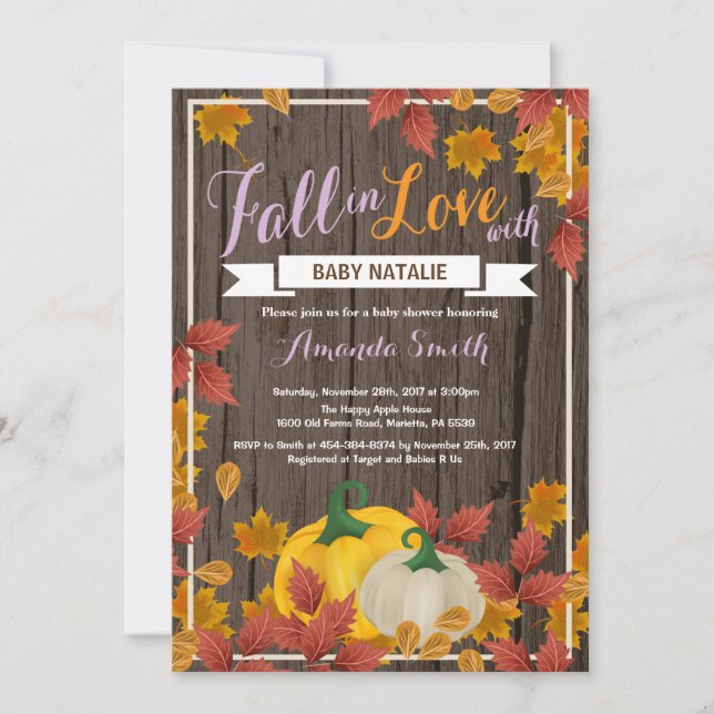 Rustic Fall Pumpkin Girl Baby Shower invitation (Front)