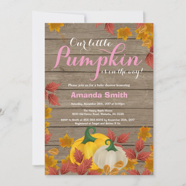 Rustic Fall Pumpkin Girl Baby Shower invitation (Front)