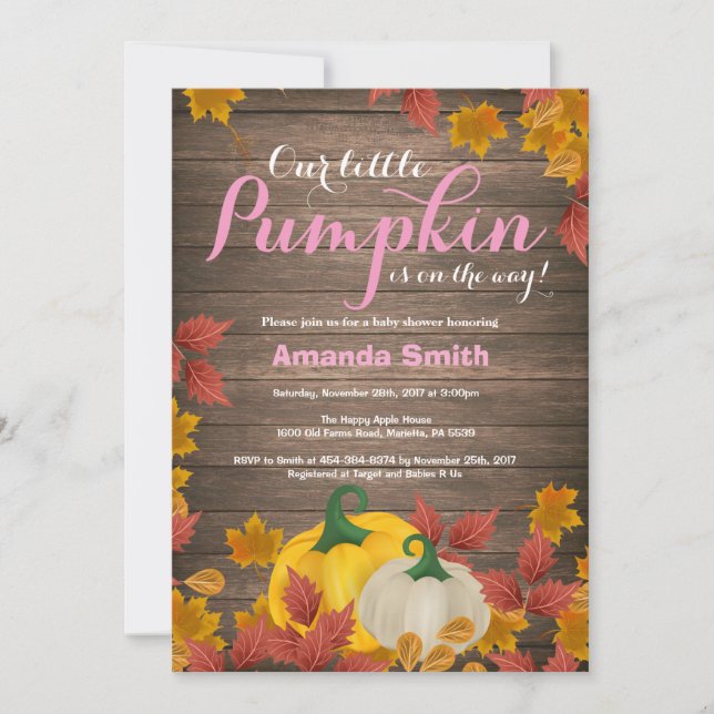 Rustic Fall Pumpkin Girl Baby Shower invitation (Front)