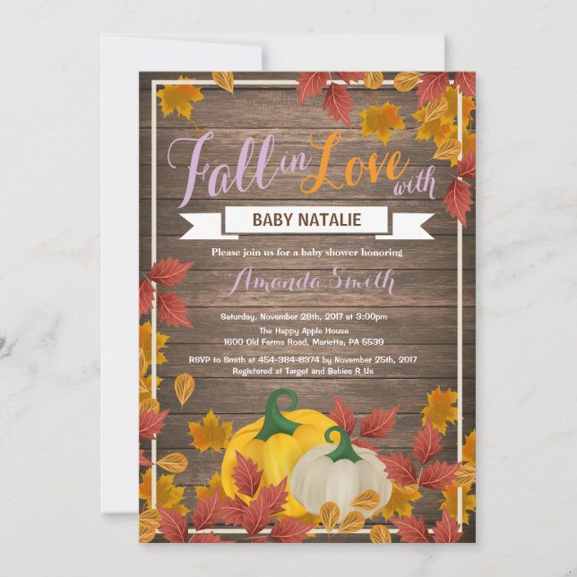 Rustic Fall Pumpkin Girl Baby Shower invitation (Front)