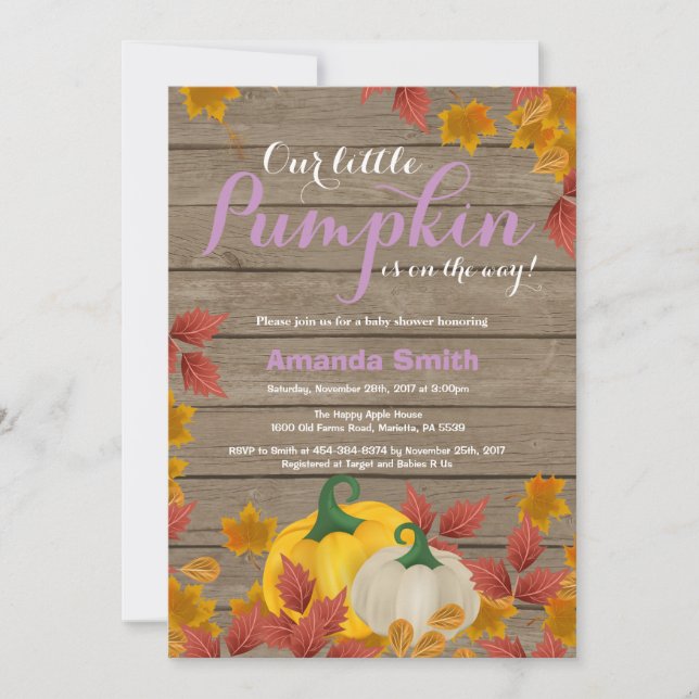 Rustic Fall Pumpkin Girl Baby Shower invitation (Front)