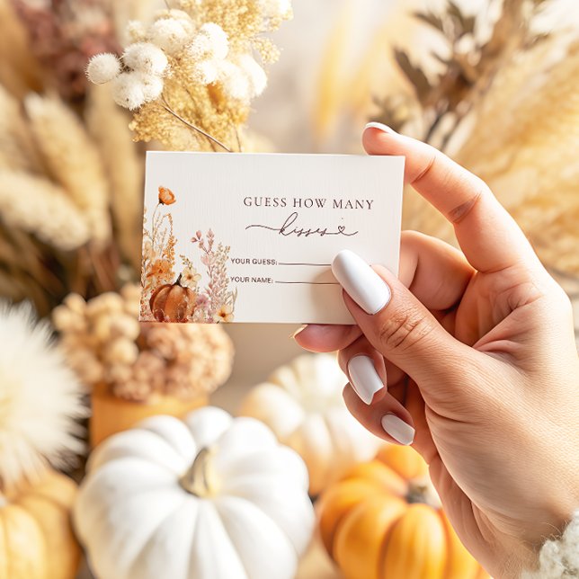 Rustic Fall Pumpkin How Many Kisses Bridal Game Enclosure Card (Creator Uploaded)