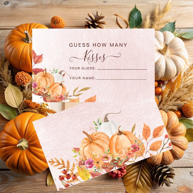 Rustic Fall Pumpkin How Many Kisses Bridal Game Enclosure Card (Creator Uploaded)