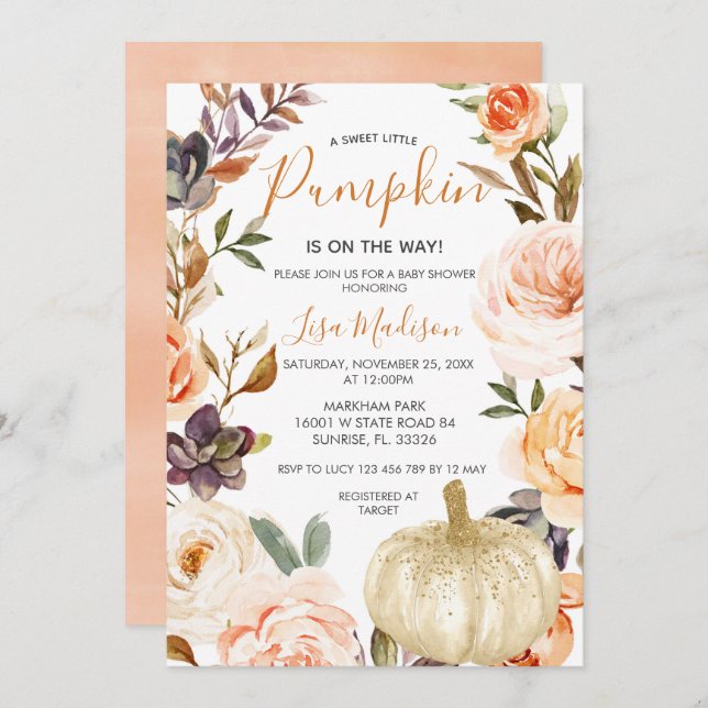 Rustic Fall Pumpkin is on the Way Baby Shower  Invitation (Front/Back)