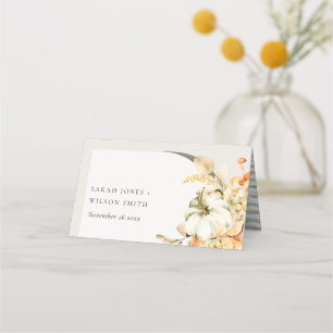Rustic Fall Pumpkin Leafy Arch Floral Wedding Place Card