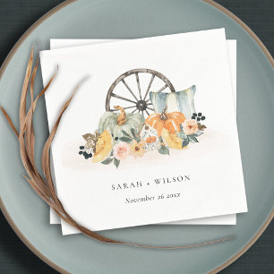 Rustic Fall Pumpkin Leafy Floral Wheel Wedding Napkin