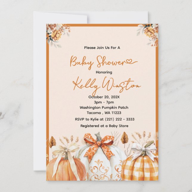 Rustic Fall Pumpkin Neutral Farmhouse Baby Shower  Invitation (Front)