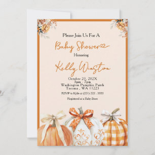 Rustic Fall Pumpkin Neutral Farmhouse Baby Shower  Invitation