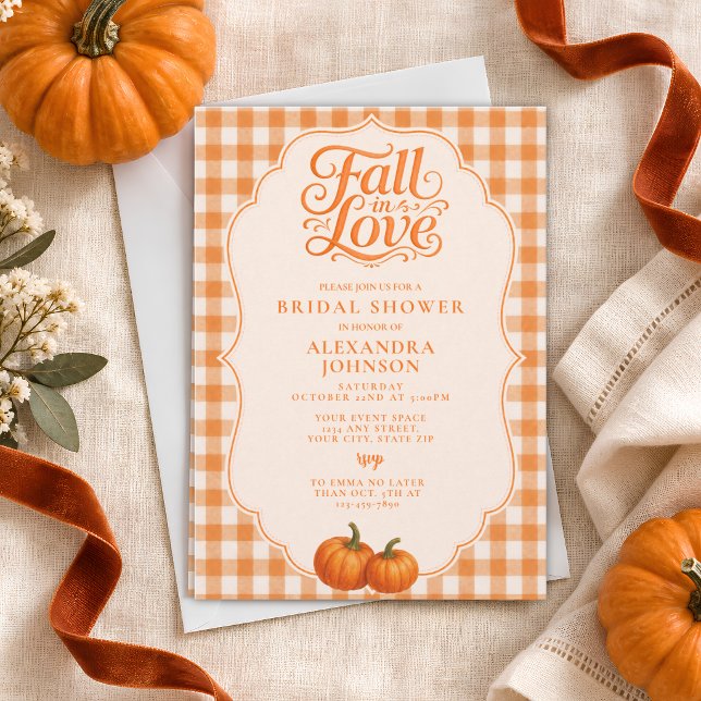 Rustic Fall Pumpkin Orange Gingham Bridal Shower Invitation (Creator Uploaded)