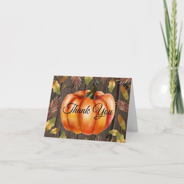 Rustic Fall Pumpkin Orange Thank You card (Front)