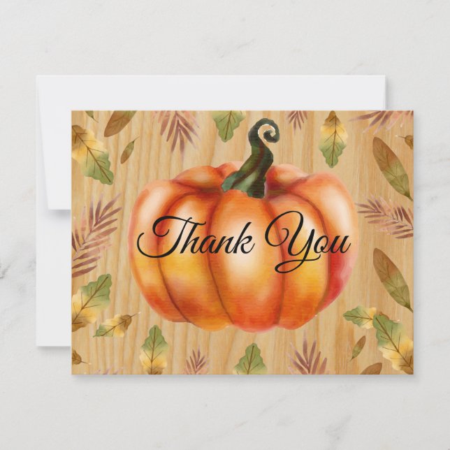 Rustic Fall Pumpkin Orange Thank You card (Front)