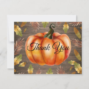 Rustic Fall Pumpkin Orange Thank You card