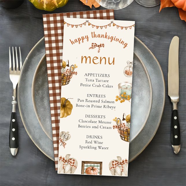 Rustic Fall Pumpkin Plaid Thanksgiving Dinner Menu (Creator Uploaded)