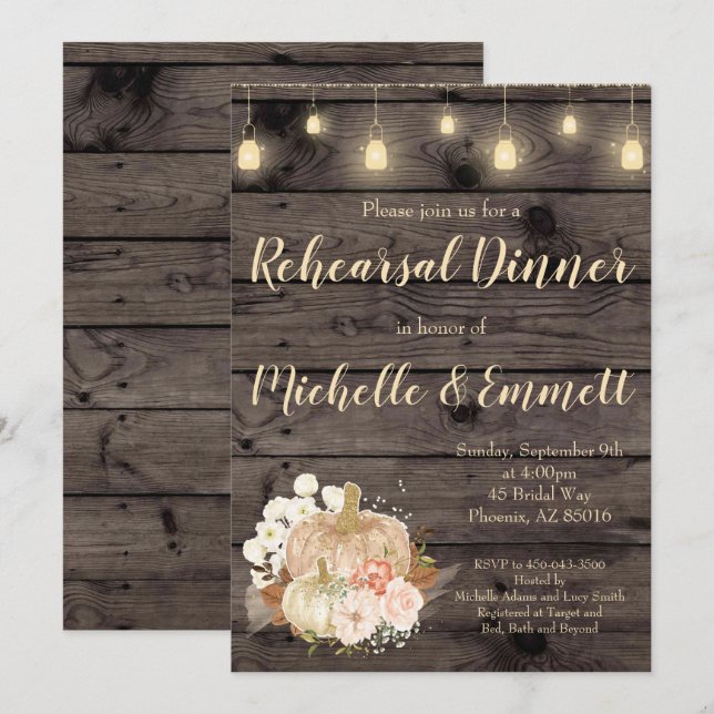 Rustic Fall Pumpkin Rehearsal Dinner Invitation (Front/Back)