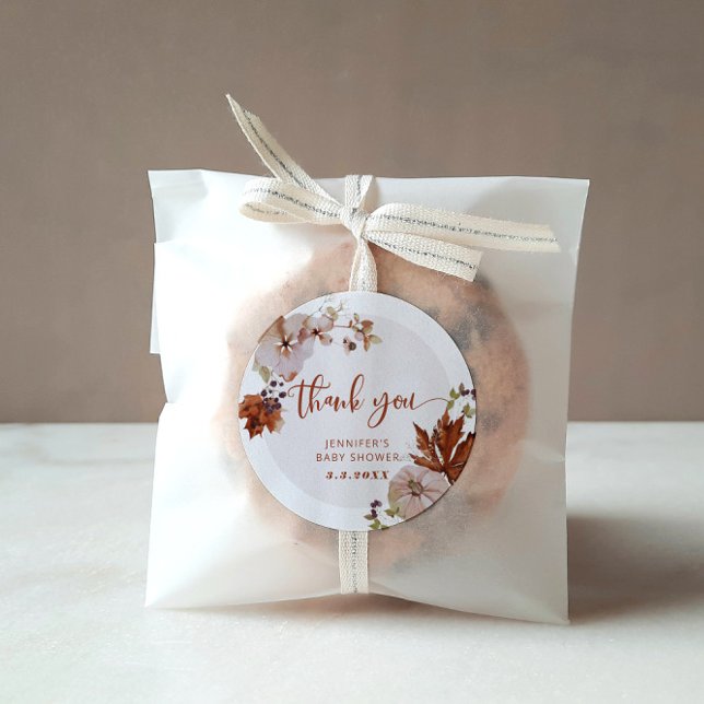 Rustic fall pumpkin thank you classic round sticker (Creator Uploaded)