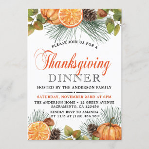 Rustic Fall Pumpkin Thanksgiving Dinner Invitation