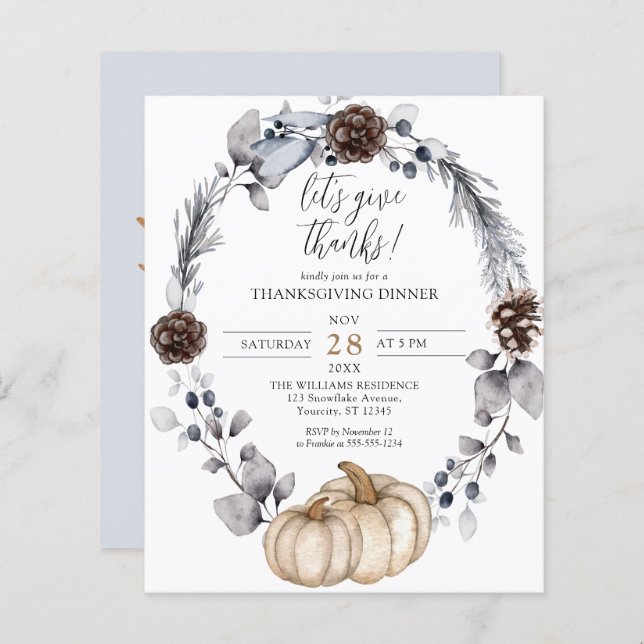 Rustic Fall Pumpkin Thanksgiving Dinner Invitation (Front/Back)
