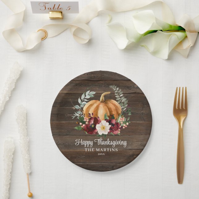 Rustic Fall Pumpkin Thanksgiving Paper Plates (Wedding)