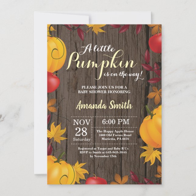 Rustic Fall Pumpkin Yellow Baby Shower invitation (Front)