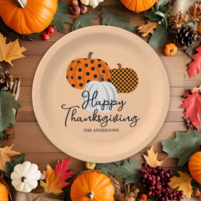 Rustic Fall Pumpkins Custom Happy Thanksgiving Paper Plate (Creator Uploaded)