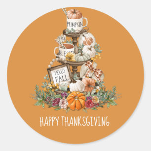 Rustic Fall Pumpkins Happy Thanksgiving Orange  Classic Round Sticker
