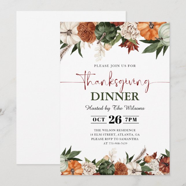 Rustic Fall Pumpkins Thanksgiving Dinner  Invitation (Front/Back)