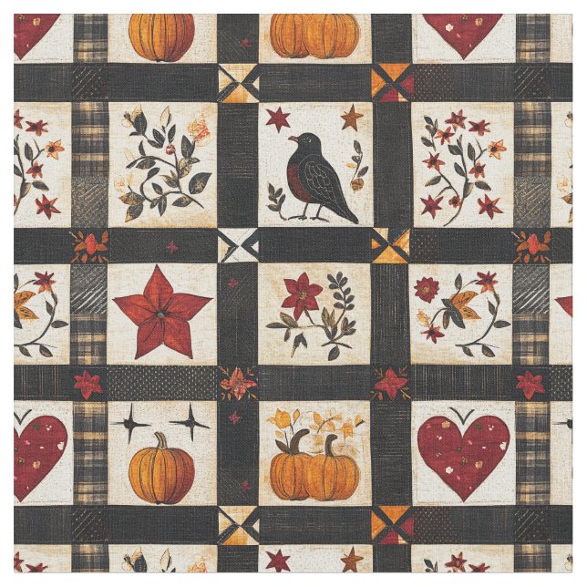 Rustic Fall Quilt Pattern | Farmhouse Patchwork Fabric (Close Up)