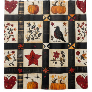 Rustic Fall Quilt Pattern   Farmhouse Patchwork Shower Curtain