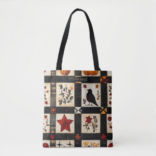 Rustic Fall Quilt Pattern Farmhouse Patchwork Tote Bag
