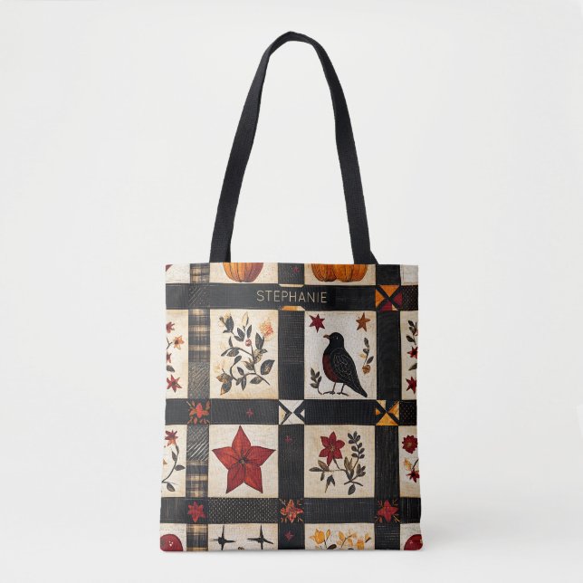 Rustic Fall Quilt Pattern | Farmhouse Patchwork Tote Bag (Front)