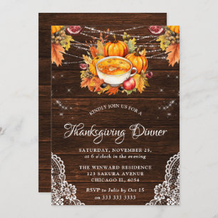 Rustic Fall Roasted Turkey Wood Thanksgiving Invitation