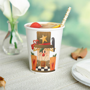 Rustic Fall Scarecrow with Pumpkins and Crow  Paper Cups