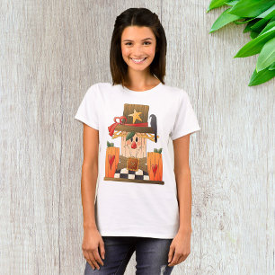 Rustic Fall Scarecrow with Pumpkins and Crow  T-Shirt