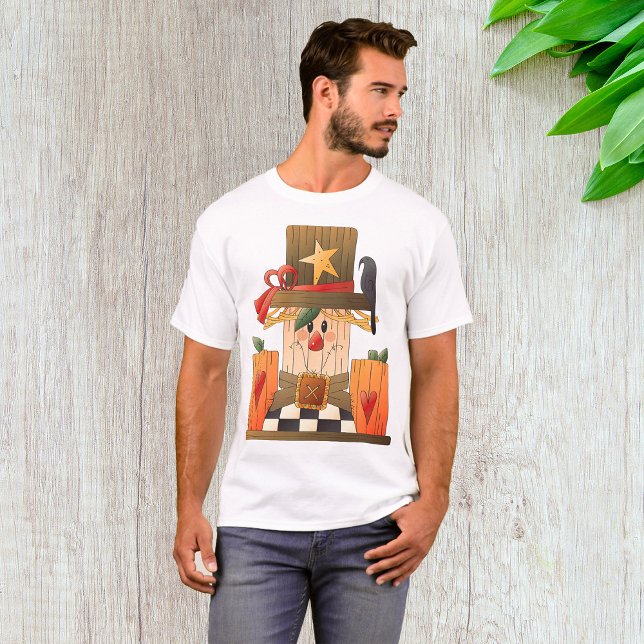 Rustic Fall Scarecrow with Pumpkins and Crow  T-Shirt (Creator Uploaded)