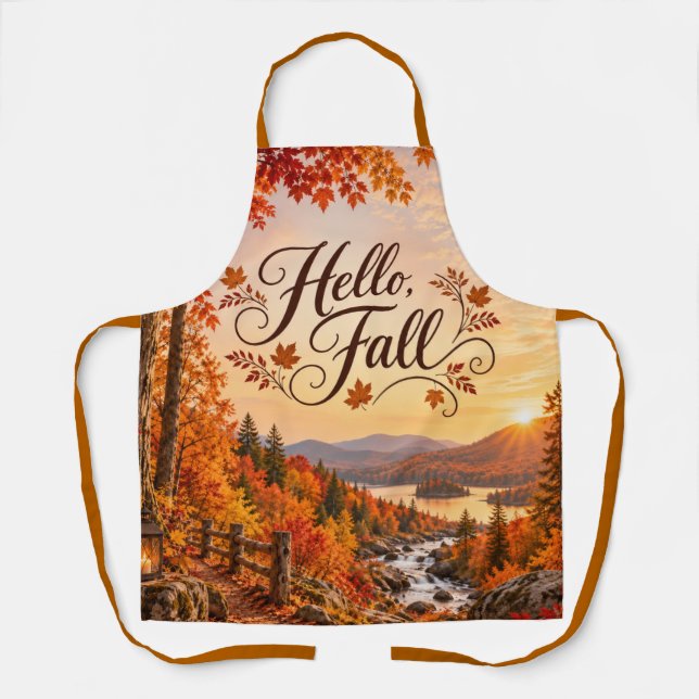 Rustic Fall Season Illustration Apron (Front)